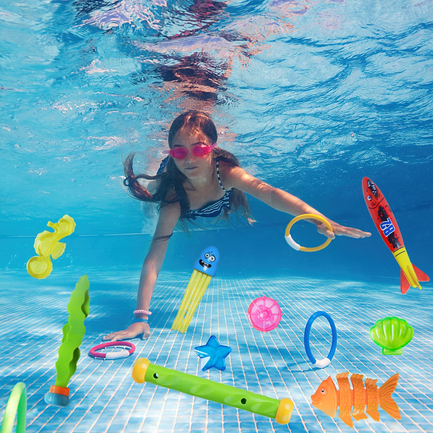 Set De 23 Juguetes De Buceo Para Piscina - Anillos, Torpedos Y Figuras De Animales No Tóxicos, Ideal Para Entrenamiento Submarino Y Fiestas De Verano Para Niños +5 Años
