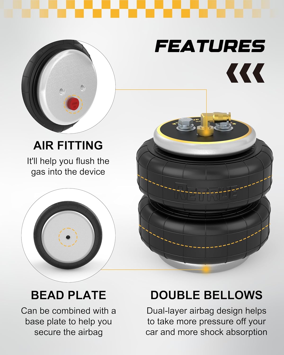 RETRUE 2PCS Universal Air bags Air Suspension Spring, 5000 Lbs of Load Leveling Capacity with Air Fitting and Bolts, Airbag for Ford F150 F250 F350 Chevy Silverado GMC Sierra Dodge Ram Toyota etc