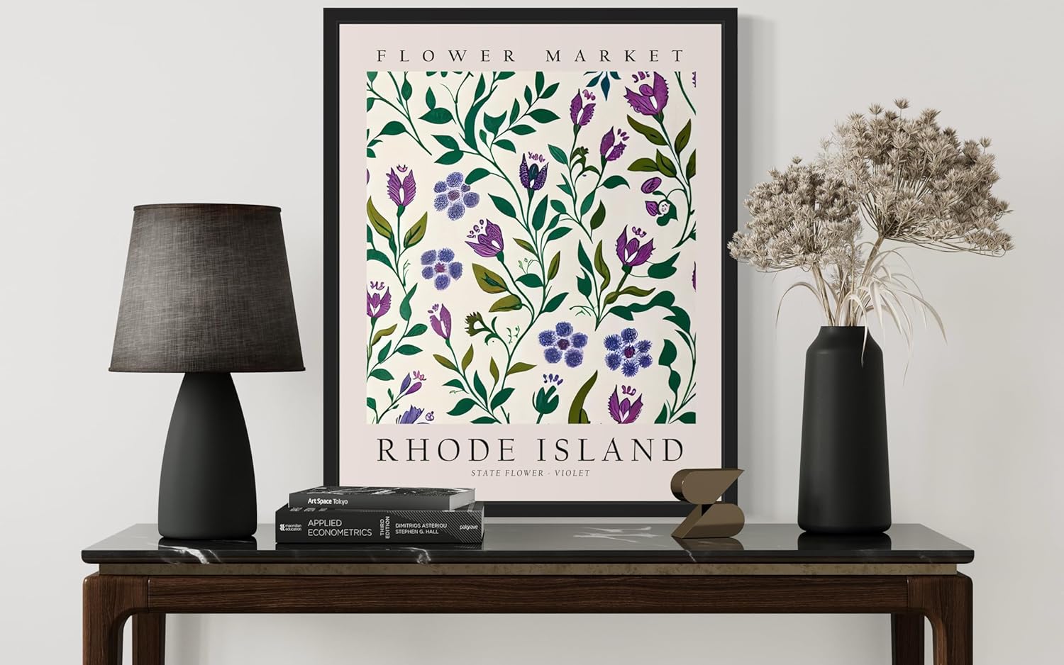 Rhode Island Flower Market Art Print Poster State Wall Art, Botanical Floral Artwork Decor for Bedroom, Kitchen, Bathroom, Livingroom Decoration 61 (Rhode Island, 11 x 14 inches, Black Frame)