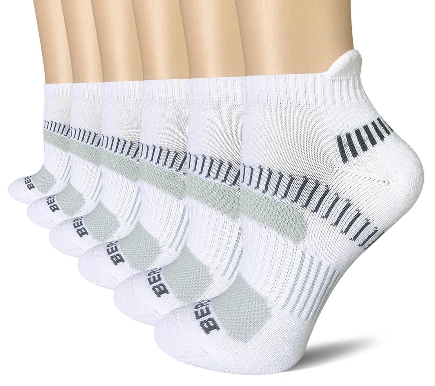 BERING Womens Athletic Running Cushioned Ankle Socks 6 Pairs