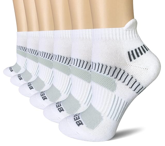 BERING Womens Athletic Running Cushioned Ankle Socks 6 Pairs