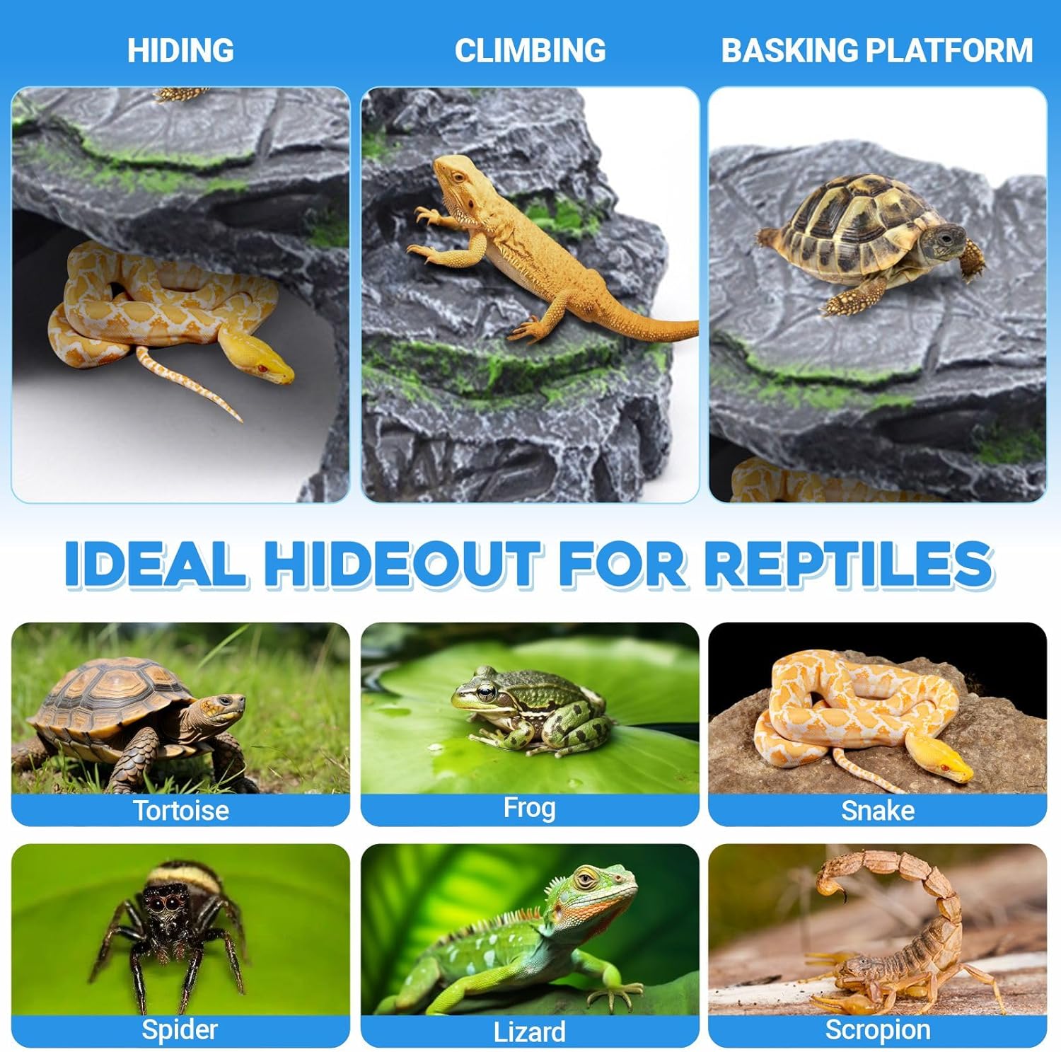 GOZILLA Turtle Basking Platform Kit, Reptile Habitat Hideout, Decorative Resin for Aquarium & Terrarium, Including Artificial Plant*2.(Black-M-Kit)