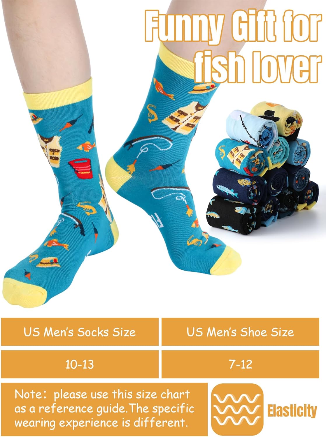 Eurzom 12 Pairs Novelty Fish Socks for Men Funny Fishing Gifts Men Cotton Crew Fisherman Socks for Fishing Lover Dad Birthday Party Favors - Image 3
