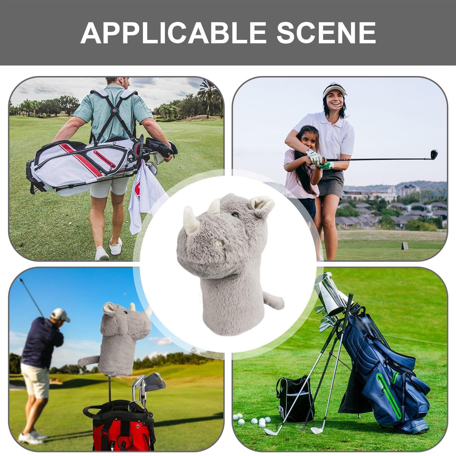 Tier-Schlägerhaube für Golfschläger – Nashorn-Cartoon-Golfschläger-Schutz – Tier-Golf-Putter-Schutz für den Außenbereich, weiche Golfschlägerhauben für Golfer