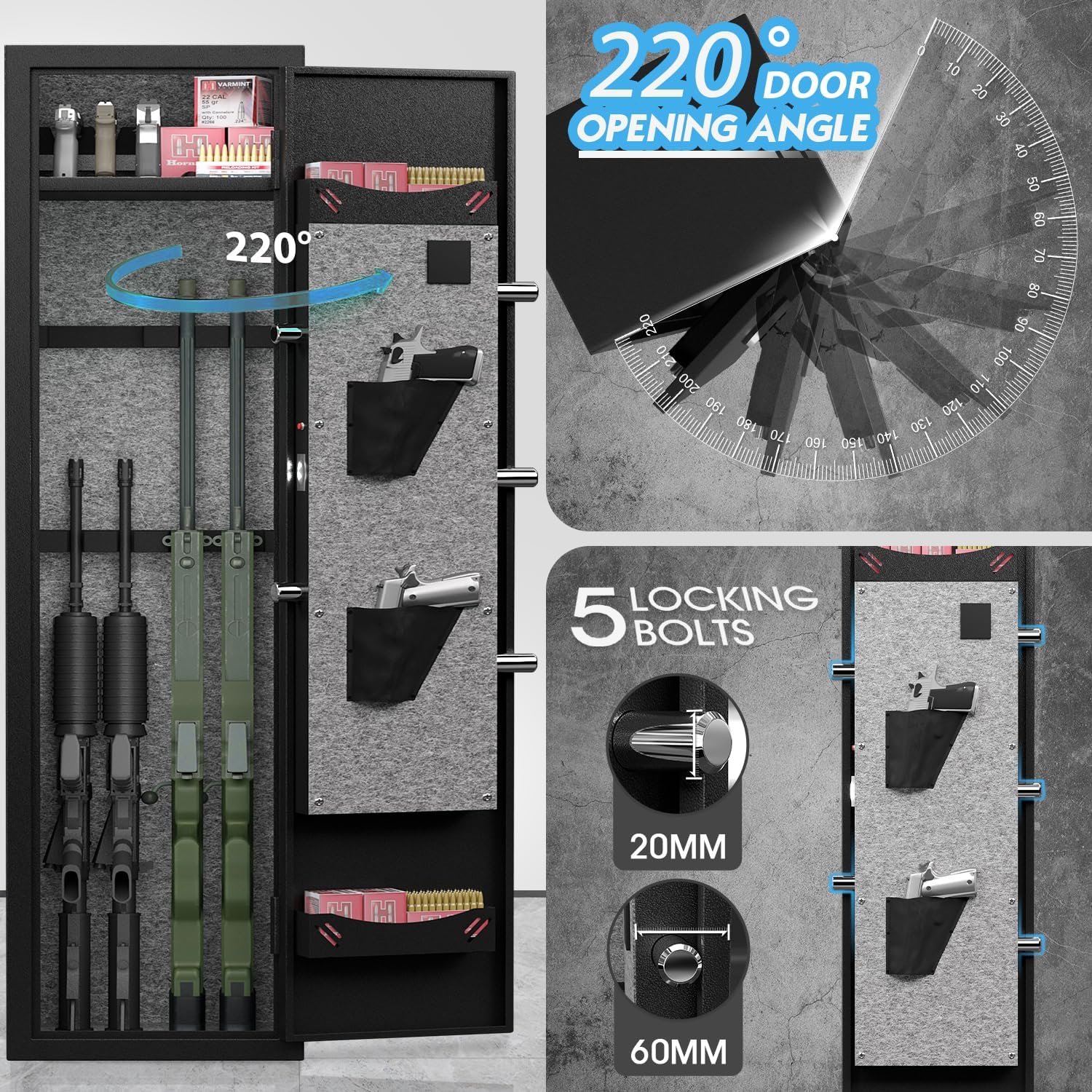 4-6 Rifle Gun Safe, Quick Access Long Gun Safe for Rifle and Shotguns, Large Rifle Safe for Home Rifles and Pistols, Rifle Safe with LED Light, Alarm System, Adjustable Racks & Removable Shelves