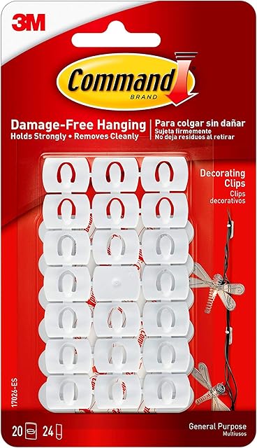 Command 17026 Decoration Clips for Christmas and Fairy Light - White, 20 Clips and 24 Strips