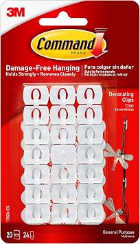 Command Small Decorating Clips, White, 20-Clips, 24-Strips, Decorate Damage-Free