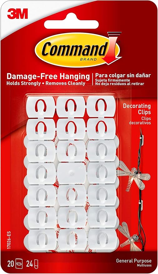 Command Small Decorating Clips, White, 20-Clips, 24-Strips, Decorate Damage-Free