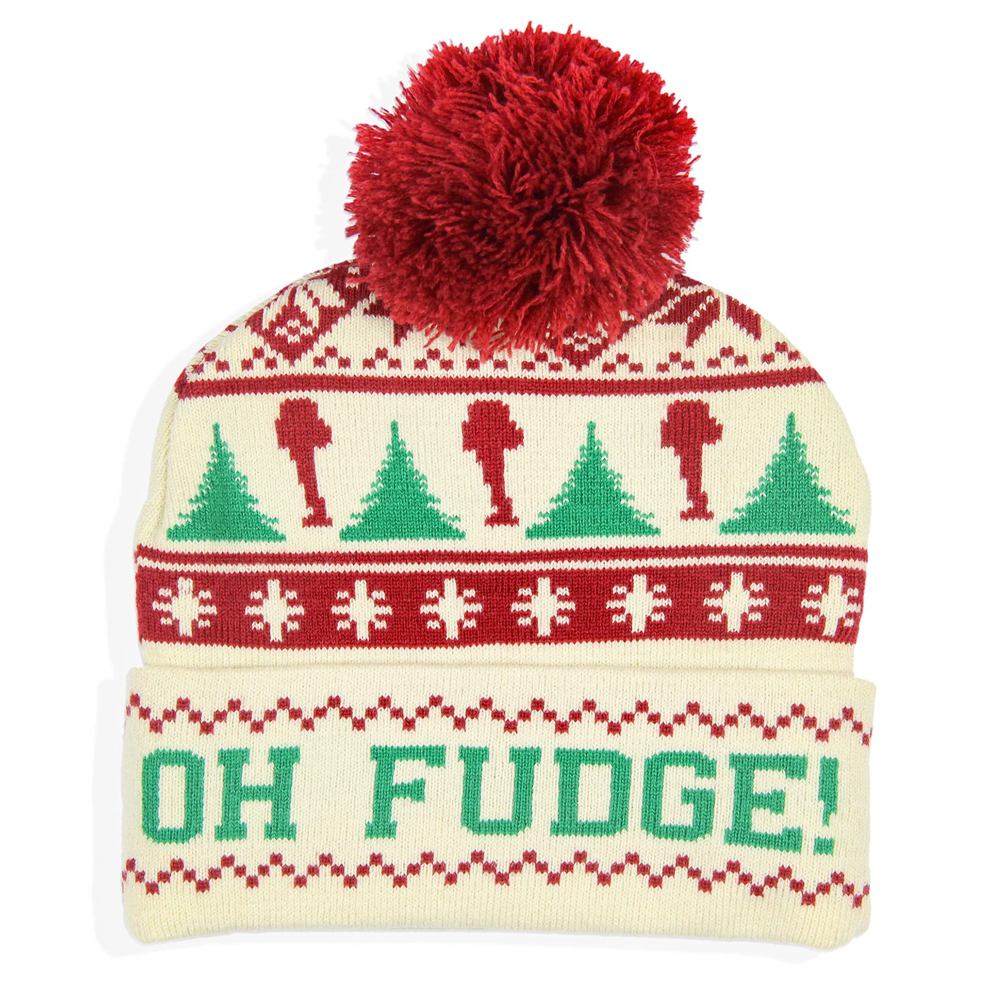 A Christmas Story Oh Fudge Leg Lamp Tree Far Isle Design Cuffed Adult Pom Beanie Multicolored