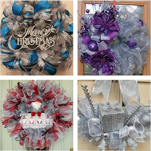 Miniatura 4 de 2 rollos de cintas decorativas de malla de polietileno de 10 pulgadas x 30 pies cada rollo de cinta de malla metálica para árbol de Navidad, rollos