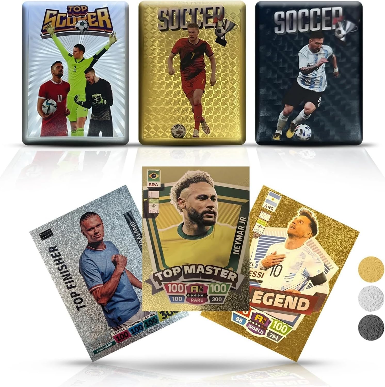 Soccer Trading Cards 2026-27 | 3 Packs - 33 Collectible Cards for Fans & Players Black, Gold & Silver Soccer Mystery Cards Packs Different Cards in Each Set - Try & Collect Them All