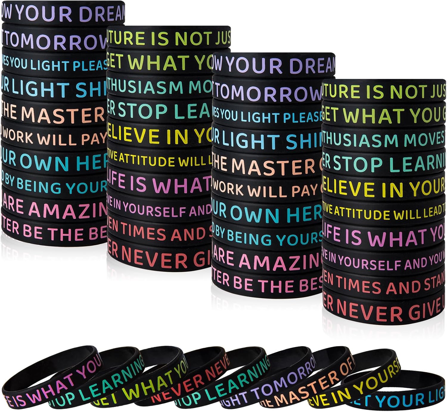 60 Pieces Motivational Quote Rubber Wristbands Colored Inspirational Silicone Bracelets Stretch Unisex Wristbands for Women Men Teens Gifts, 20 Styles