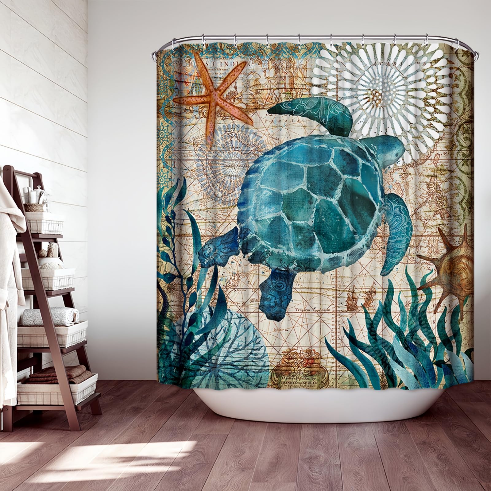 JMAHM Shower Curtain Ocean Mildew Resistant Polyester Shower Surtains Bathroom with 12 Hooks Bath Curtains Marine Organism Bathroom Curtains (180x180