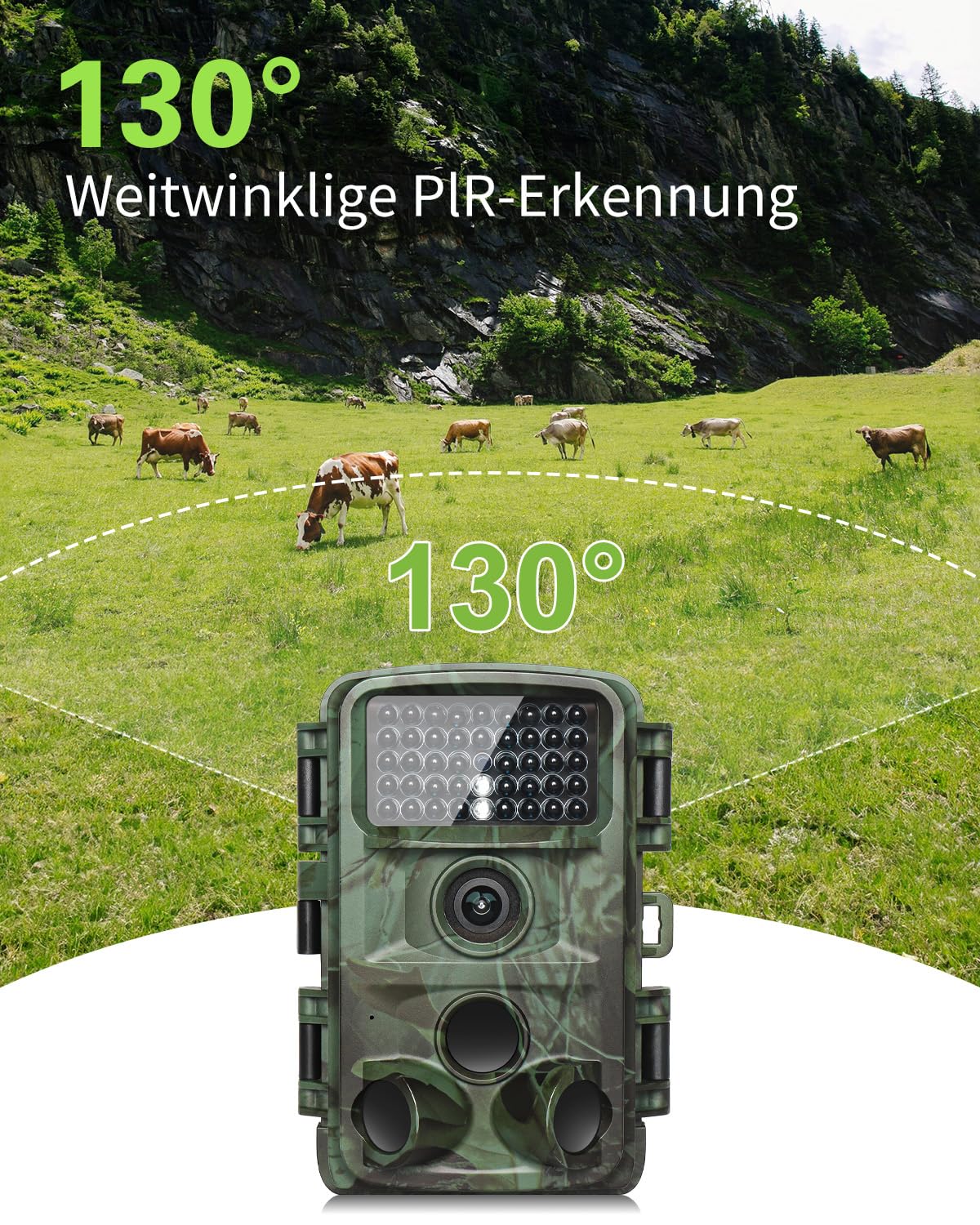 KJK 4K 64MP Wildkamera mit 64GB Speicherkarte, Wildtierkamera mit Nachtsicht, 0.05s Auslöser Bewegungsaktiviert, IP67 Wasserdicht 130° Weitwinkel 45 Stücks Infrarot-LEDs Schimmer Wildkamera