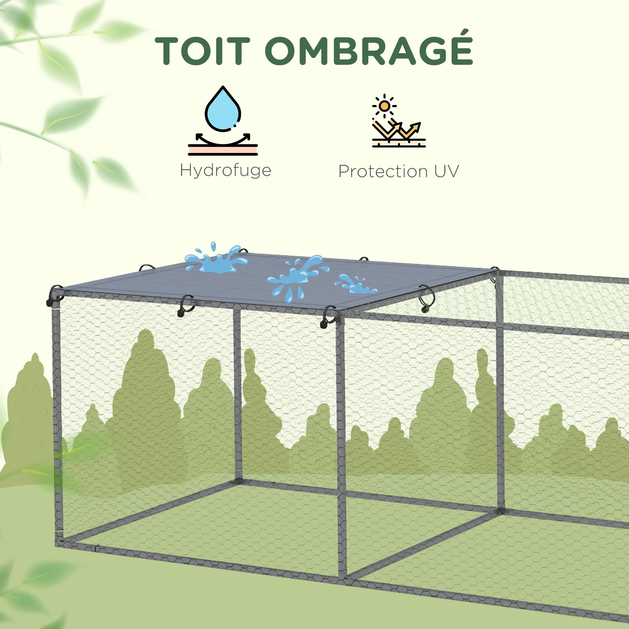 PawHut Enclos Poulailler Extérieur 3 m² pour Petits Animaux 3 x 1 x 0,8 m | Cage Clapier, Acier Galvanisé, 1 Porte Supérieure, Espace Couvert Bâche