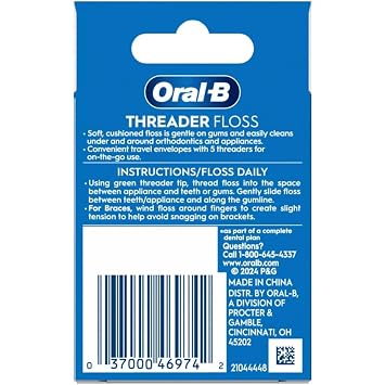 Oral-B Threader Floss 30 Count: 6 Envelopes of 5 Threaders (Pack of 12)