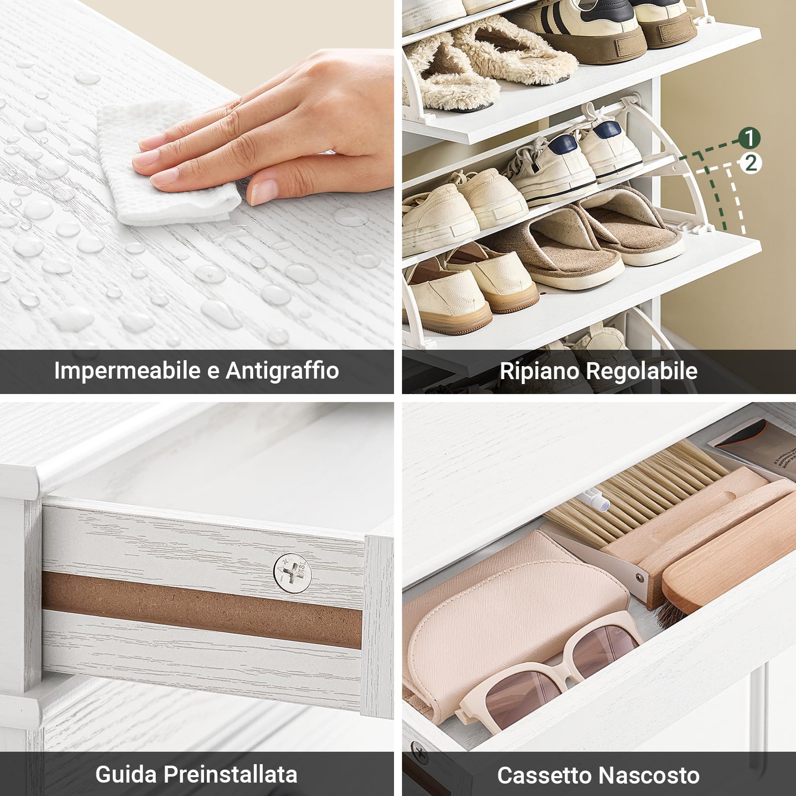 SoBuy Scarpiera Salvaspazio Slim Legno Bianco, Mobiletto Ingresso con Cassetto, Mobile Scarpiera Ingresso Stretto Vintage, Design Moderno 54x24x120 cm, FSR94-WG
