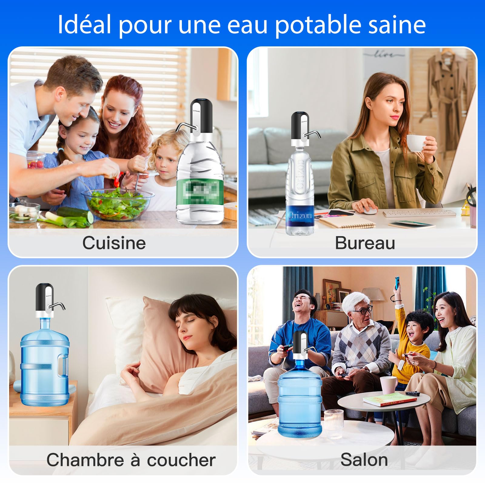 EASYSPEED Distributeur Eau Portable Rechargeable USB avec 2 Adaptateurs pour Camping Maison Bureau