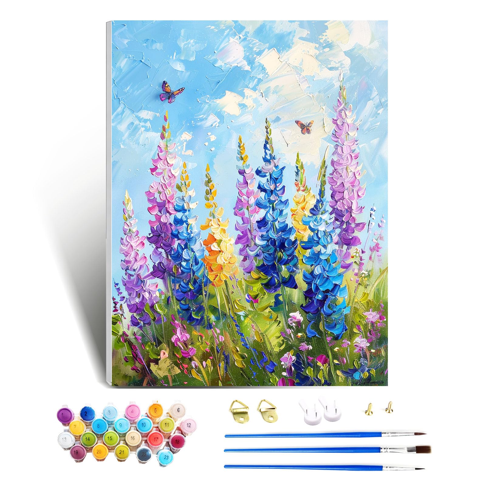 Flowers Paint by Numbers for Adults with Frame, Lupin, 12 x 16 Inch — image 1
