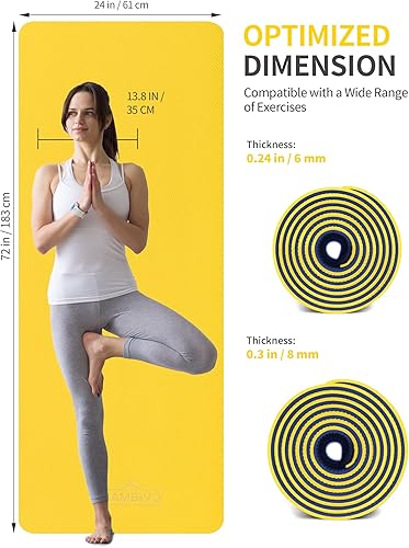 Miniatura 9 de CAMBIVO Tapete de yoga extra grueso para mujeres, hombres y niños, tapete de yoga profesional TPE, tapete de entrenamiento con correa de transporte