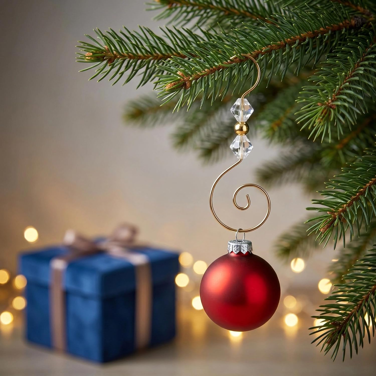 30 PCS Christmas Ornament Hooks, S-Shaped Gold Metal Wire Hangers with Crystal Beads – Decorative for Tree Decor, Suncatcher, Party Crafts