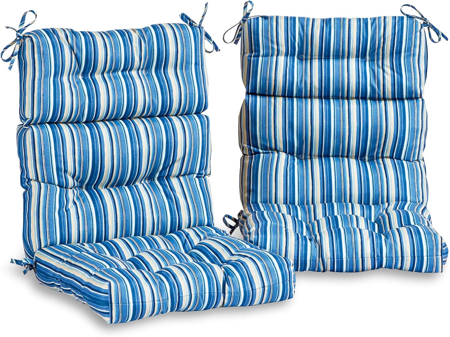 South Pine Porch Outdoor High-Back Chair Cushion (Set of 2), Sapphire Stripe