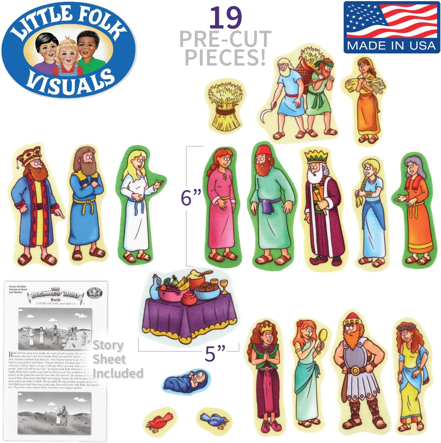 Little Folk Visuals Beginners Bible: Ruth and Esther Precut Flannel/Felt Board Figures, 19 Pieces Set
