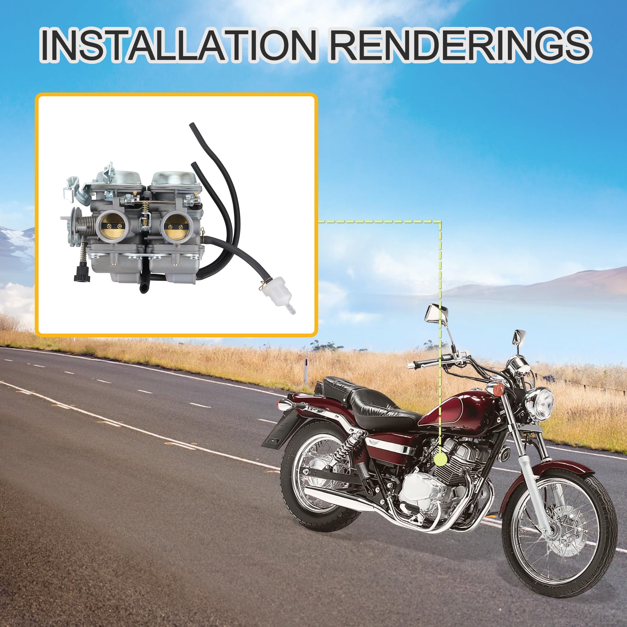 GOOFIT Carburador 26 Moto Chino reemplazo para 4 Tiempos 250cc CMX 250cc CMX250 CA250 Pit Bike ATV Quad Go Kart Ciclomotor y Scooter Plata