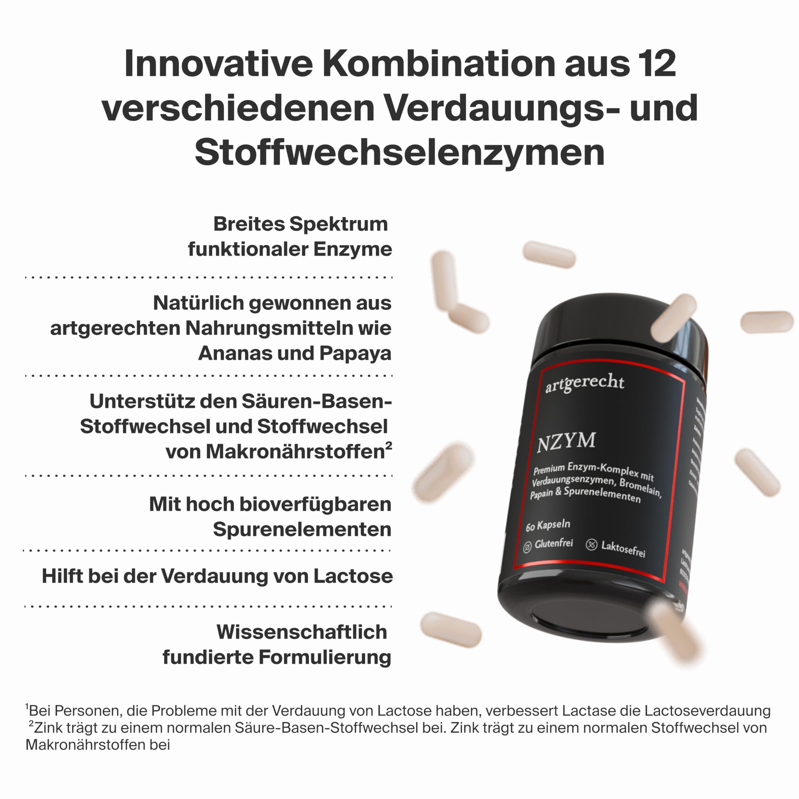 NZYM Verdauungsenzyme Komplex – 60 Kapseln | 16 Enzyme + Zink | Fermentiert, vegan & frei von Zusatzstoffen | Unterstützt Verdauung & Nährstoffaufnahme