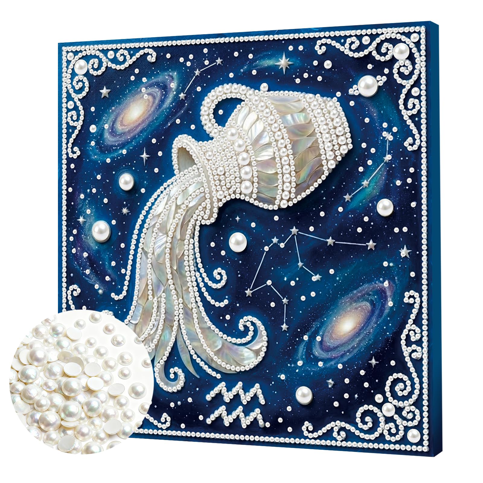 DIY Pearl Painting Kit with Wooden Frame, 3D Plastic Pearl Art Diamond Art Kits for Adults, Ready-to-Hang Home Decor, Gift for Women Beginners(Aquarius Constellation)(25 * 25cm)