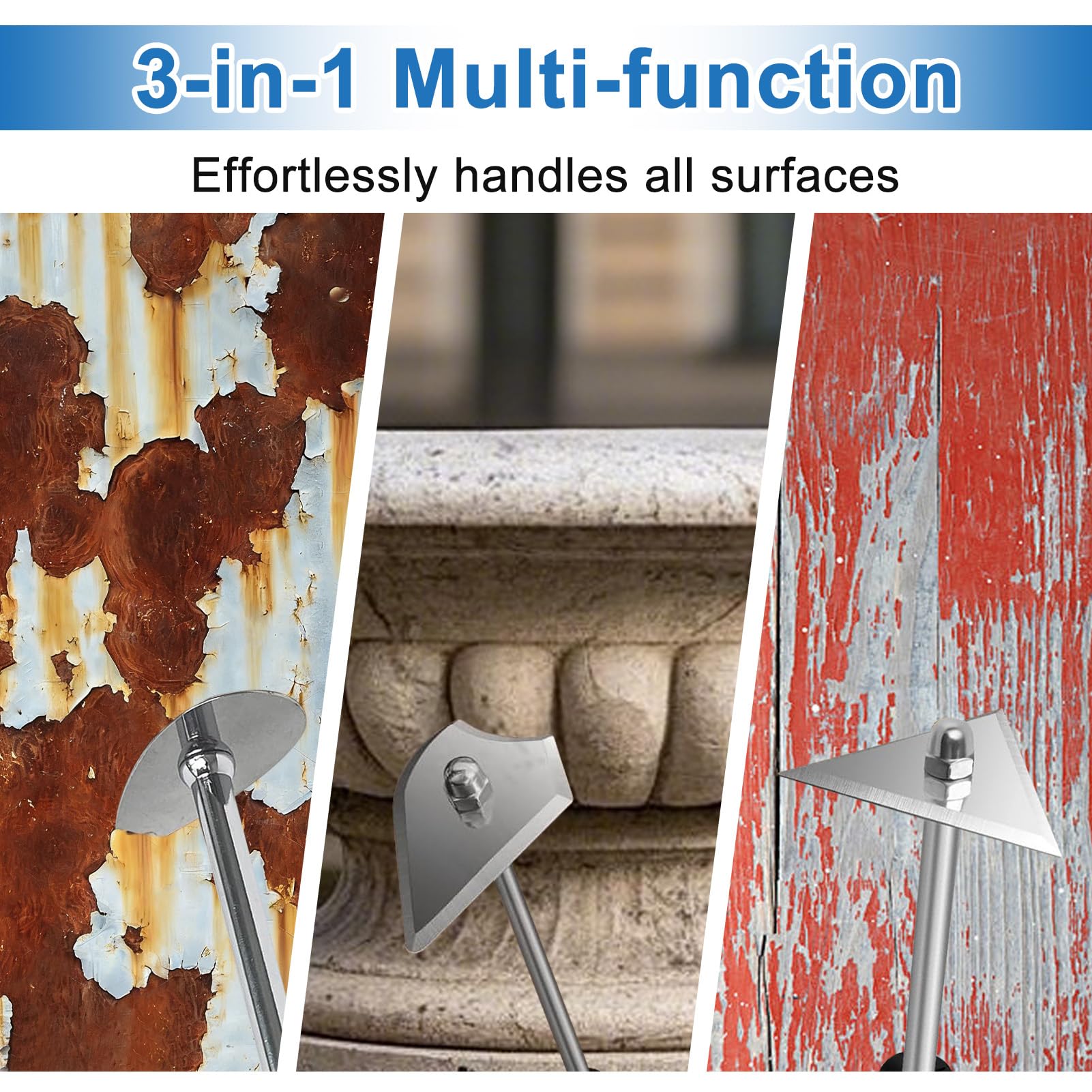 8-Inch Paint Scraper Tool Set, Stainless Steel Shave Hook with Replacements (Triangle, Combination & Heart), Shave Hook Paint Scraper & Paint Remover Tool for Home Improvement — view 4