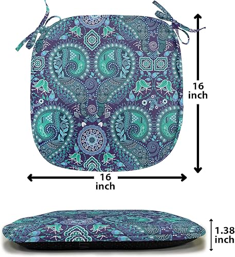 Vista 260 de Lunarable Orient - Cojín de asiento para silla, curlicues florales orientales con elementos artísticos venecianos, hojas de follaje, damasco a