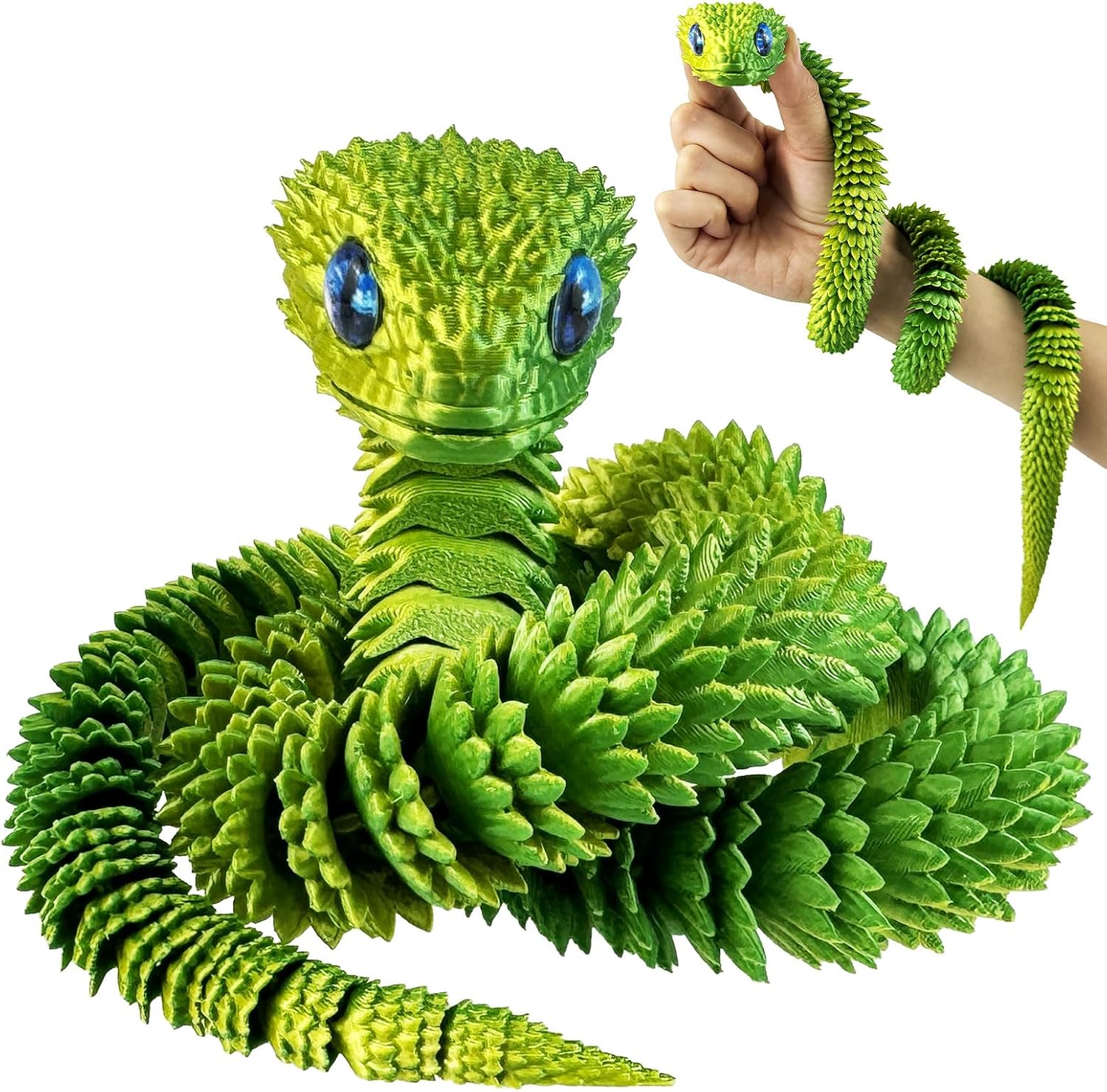 30 Inch 3D Printed Animals Snake, Surprise Mystery Fidget Anaconda Toy, Fake Python Statue with Realistic Eyes，3-D Print Articulated Viper Cobra Collectible for Home Office (DG)