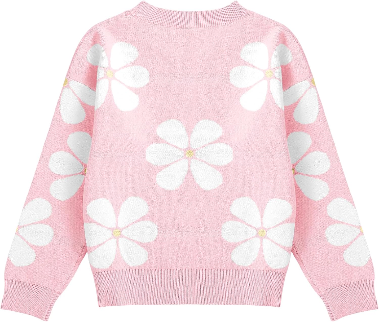 Girl's Floral Print Crew Neck Long Sleeve Knitted Pullover Fall Winter Sweater Jumper Tops