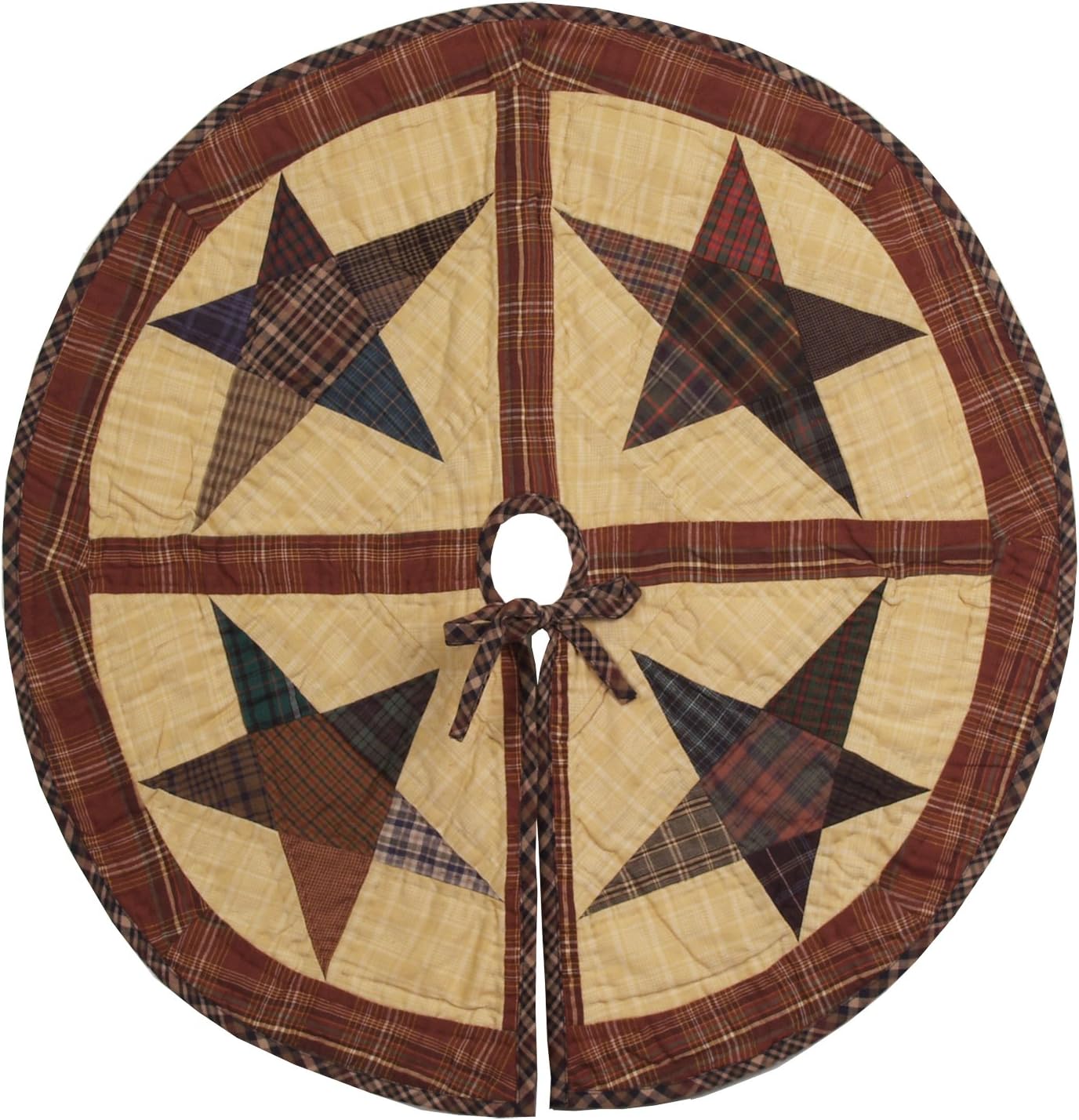 Wishing Star Quilted Christmas Tree Skirt 24" Round 100% Cotton Handmade Hand Quilted Heirloom Quality. for Tabletop Tree.