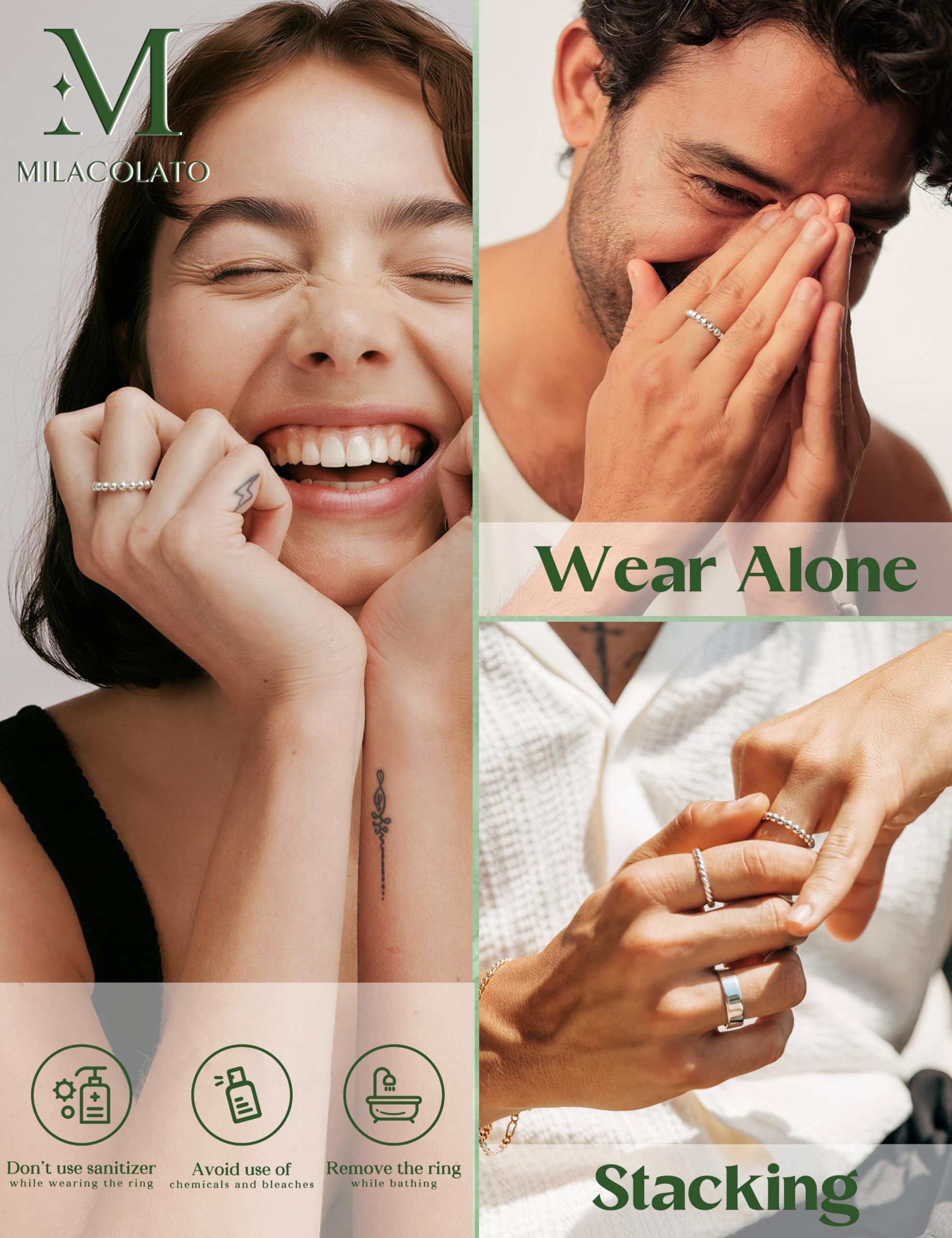 Milacolato 925 Sterling Silber Angst Spinning Ringe mit Perlen Band Ring für Dünne Stapelbare Ringe für Damen