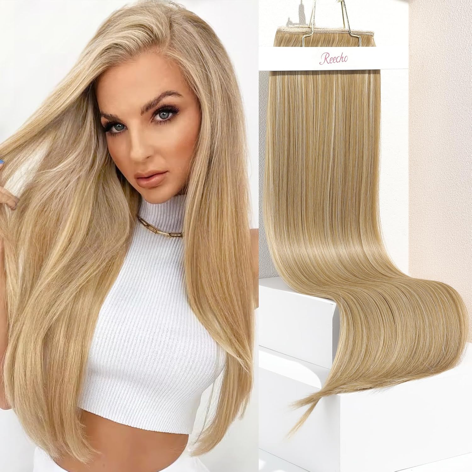 REECHO Clip in Hair Extensions, 4PCS Hair Extensions 24