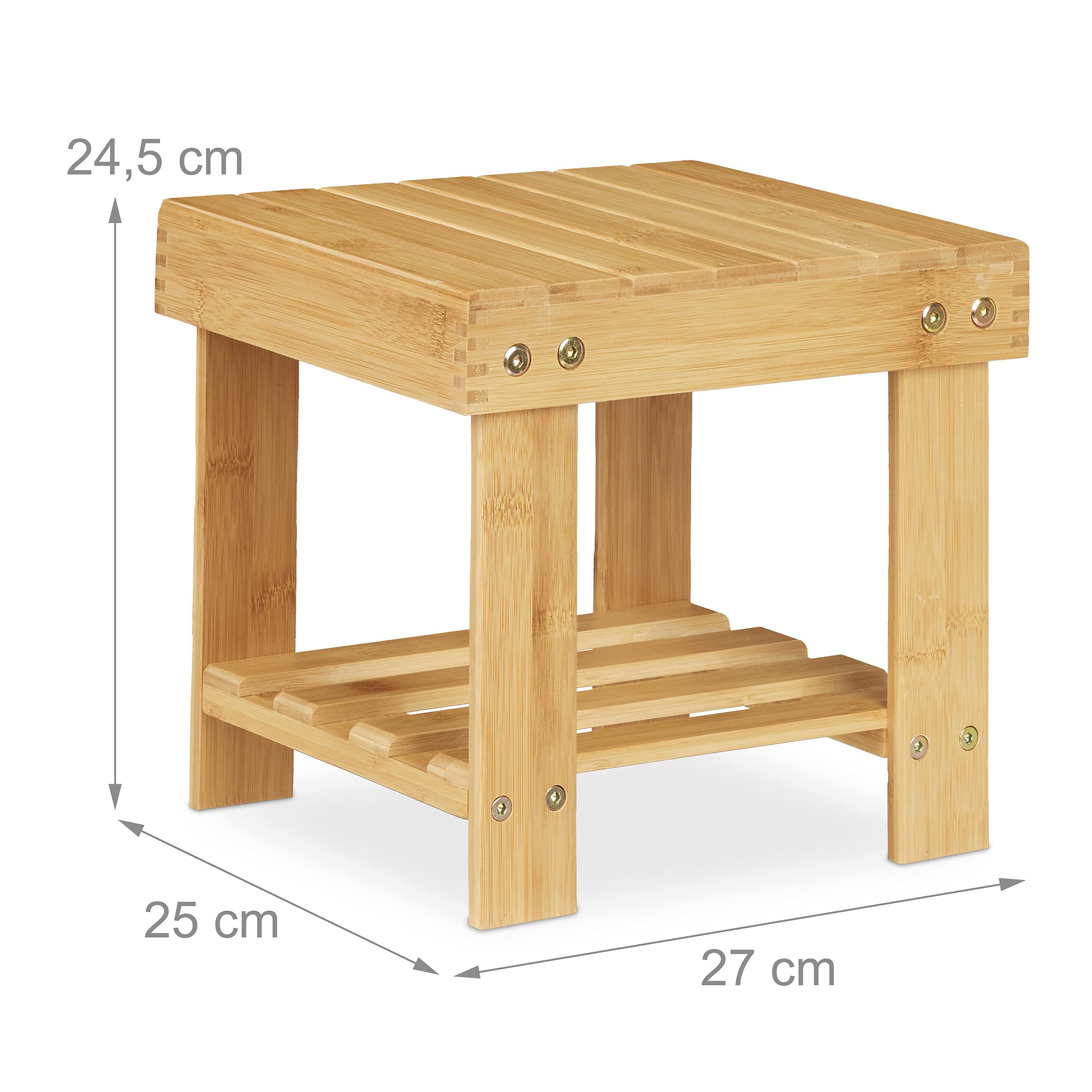 Relaxdays Sgabello Poggiapiedi in Bambù, fino a 100 kg, Appoggia Piedi Resistente Sgabellino 24,5 x 25 x 27 cm, Naturale