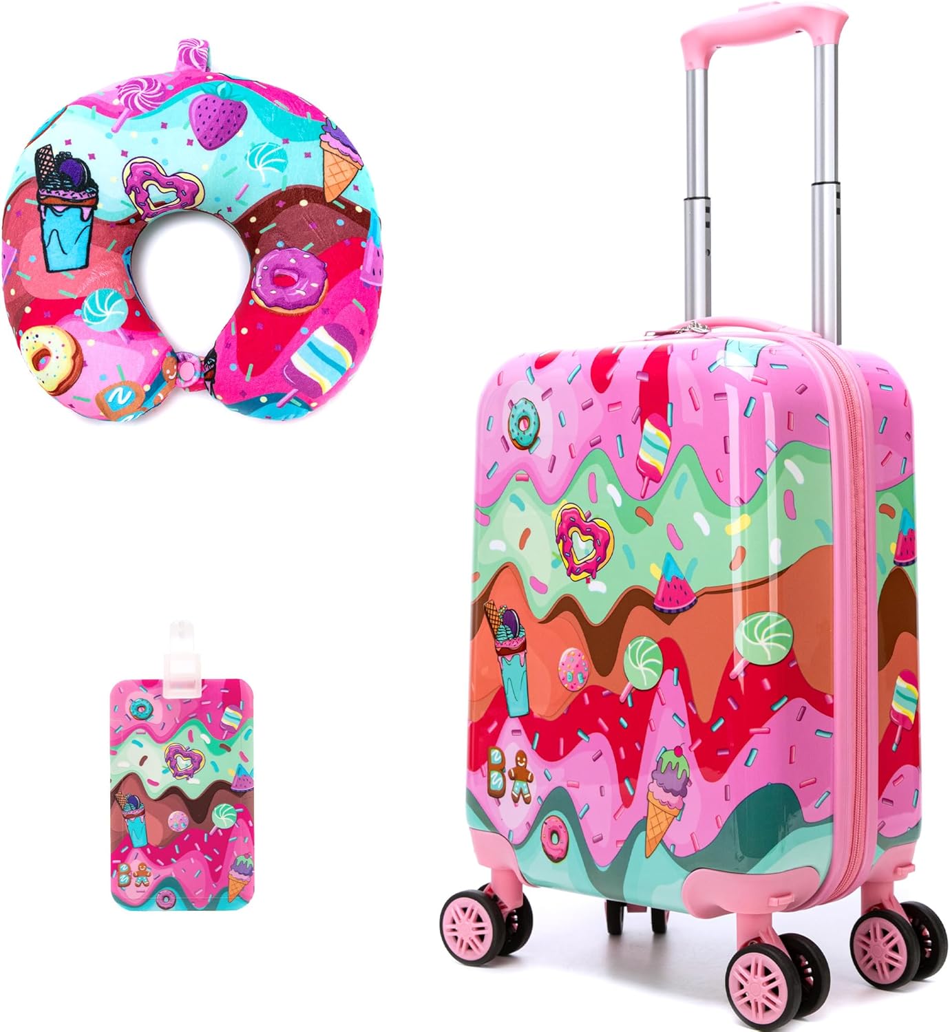 2 in 1 Suitcase for Kids 16inch Luggage Set for Girls Travel Suitcase Hard Shell Luggage Sets with Spinner Wheels Carry on Luggage Airline Approved
