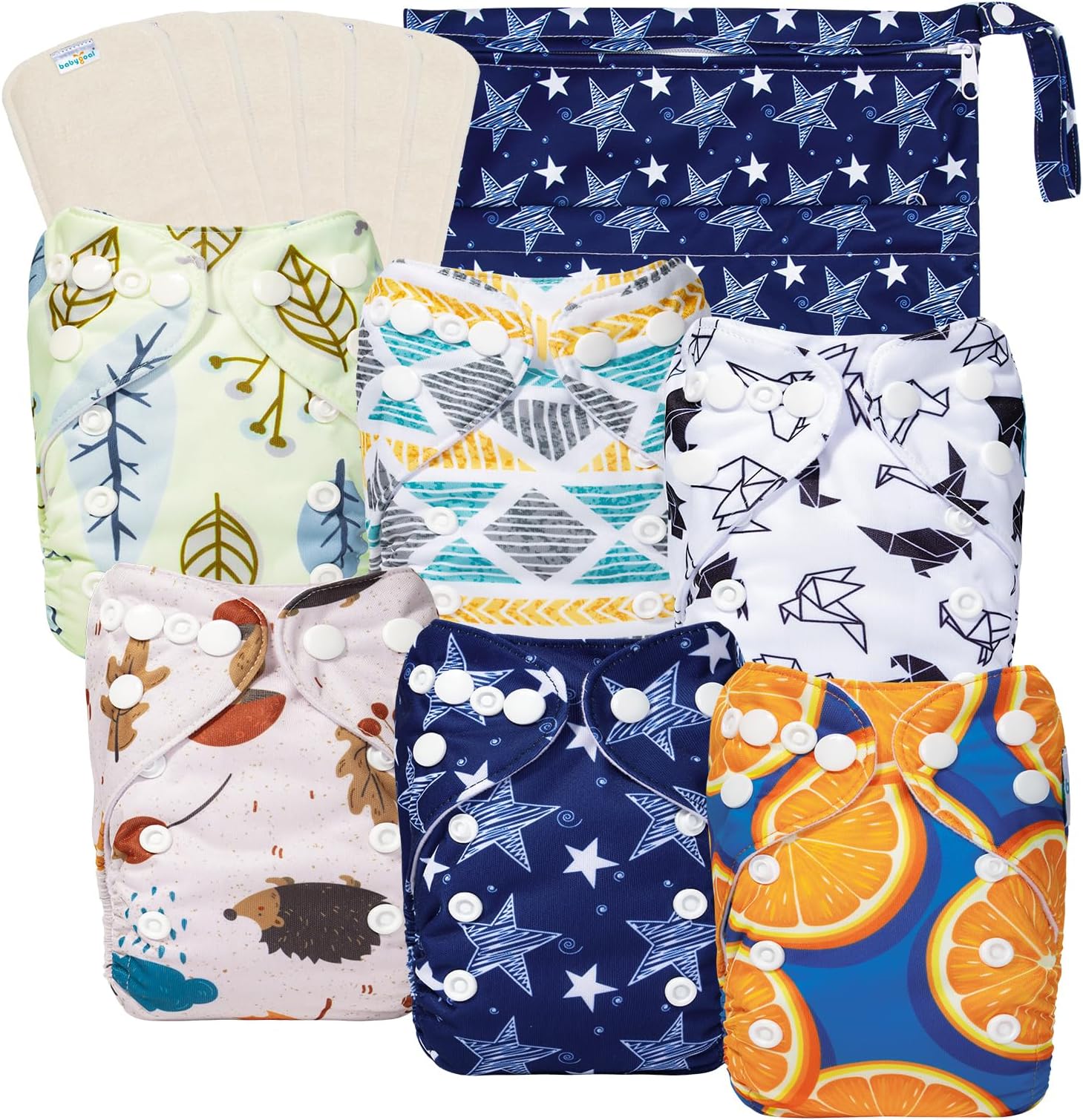 Newborn Cloth Diapers Pack of 13 for 5-12lbs Preemie Boy, Cloth Diaper Covers 6 Pack with 6pcs Inserts and Wet Bag, Reusable Washable & Waterproof