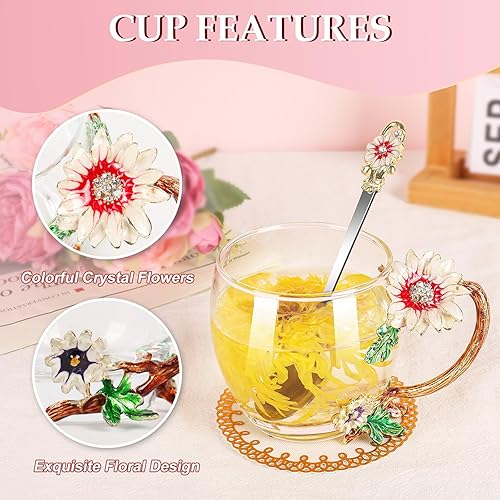 Miniatura 2 de Tazas de té para el día de la madre, regalos para mamá, regalos de cumpleaños para mujeres, taza de vidrio de mariposa con cuchara, regalo para el