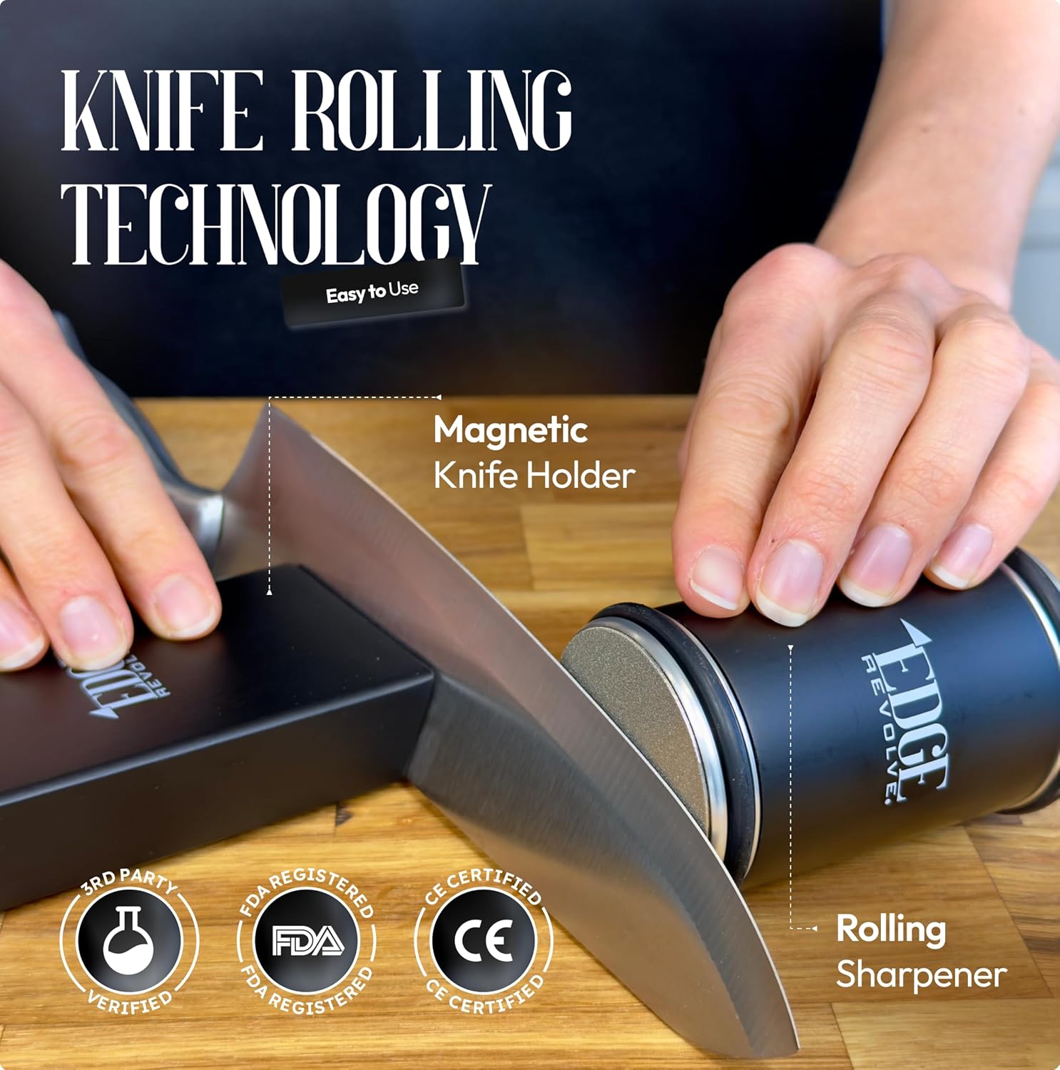 Rolling Knife Sharpener Kit, Magnetic 15° & 20° Angle Guides, Diamond & Ceramic Discs, Manual Rolling Knife Sharpener Tool for Razor-Sharp Kitchen gadgets, Chef & Outdoor Knives (Matte Black)