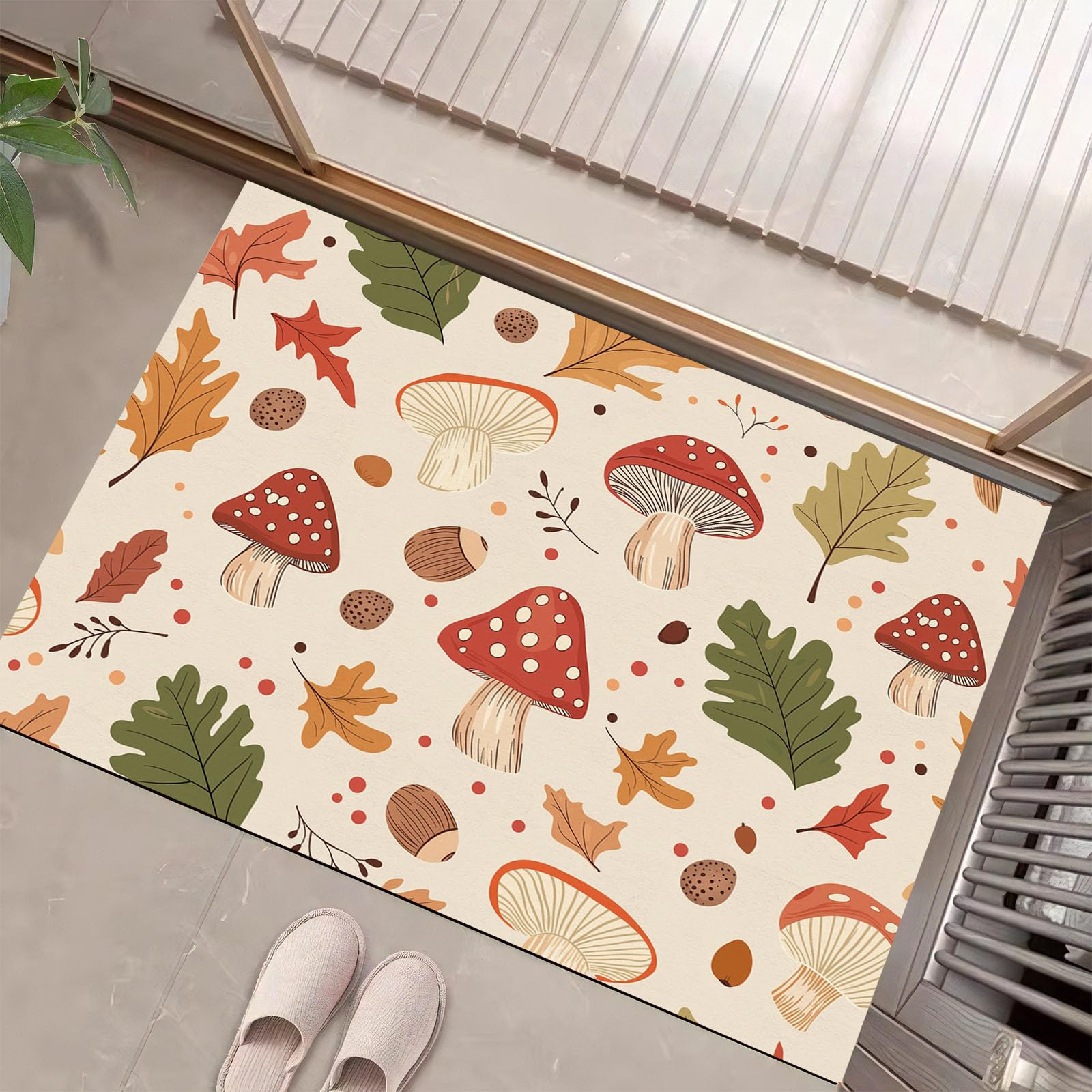 Paillasson beige champignon tapis de sol antidérapant 80x120cm pour sécuriser et décorer l'entrée