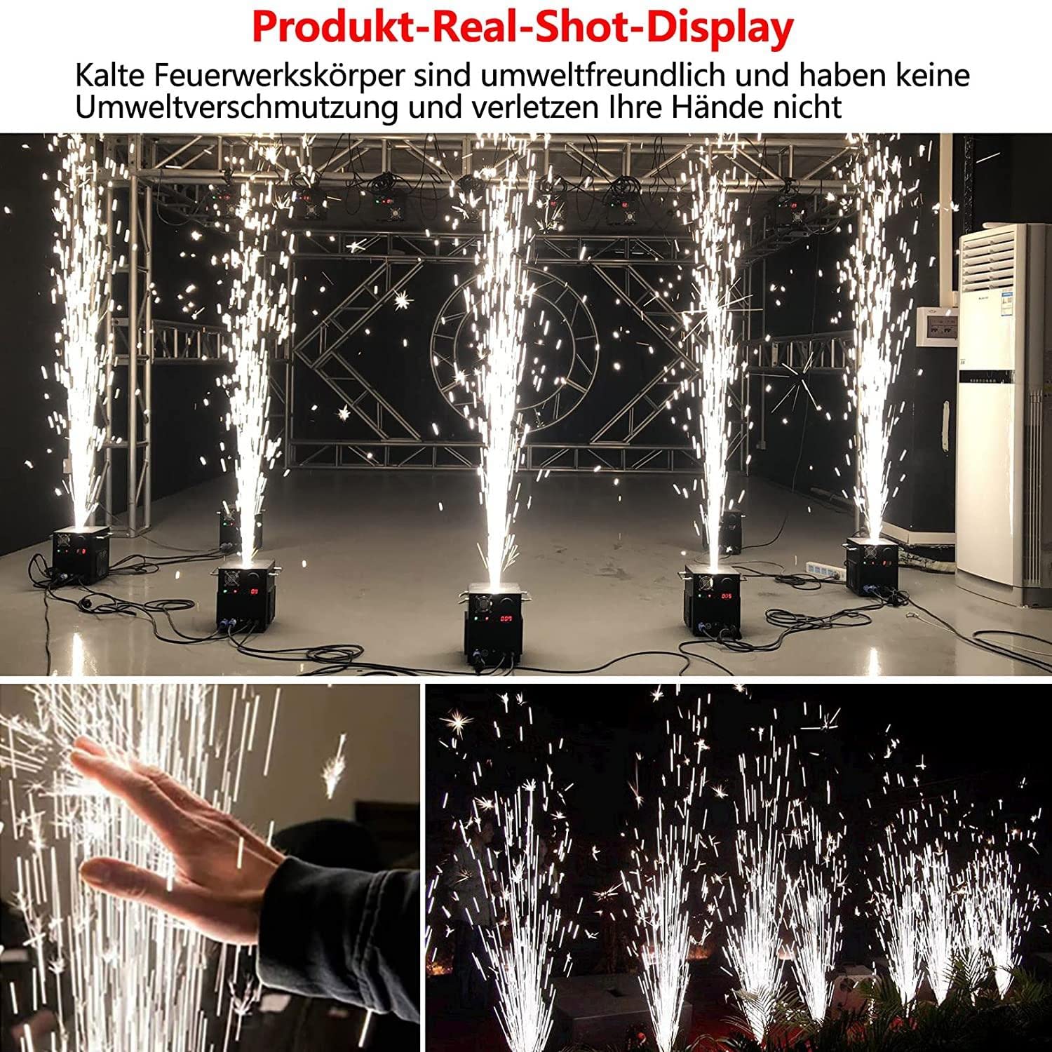 2x600W Spark Fuochi Artificio Macchina, Stage Effect Fountain Sparkular Machine, Macchina per Fuochi Artificio a Scintilla Fredda con Telecomando Intelligente,White