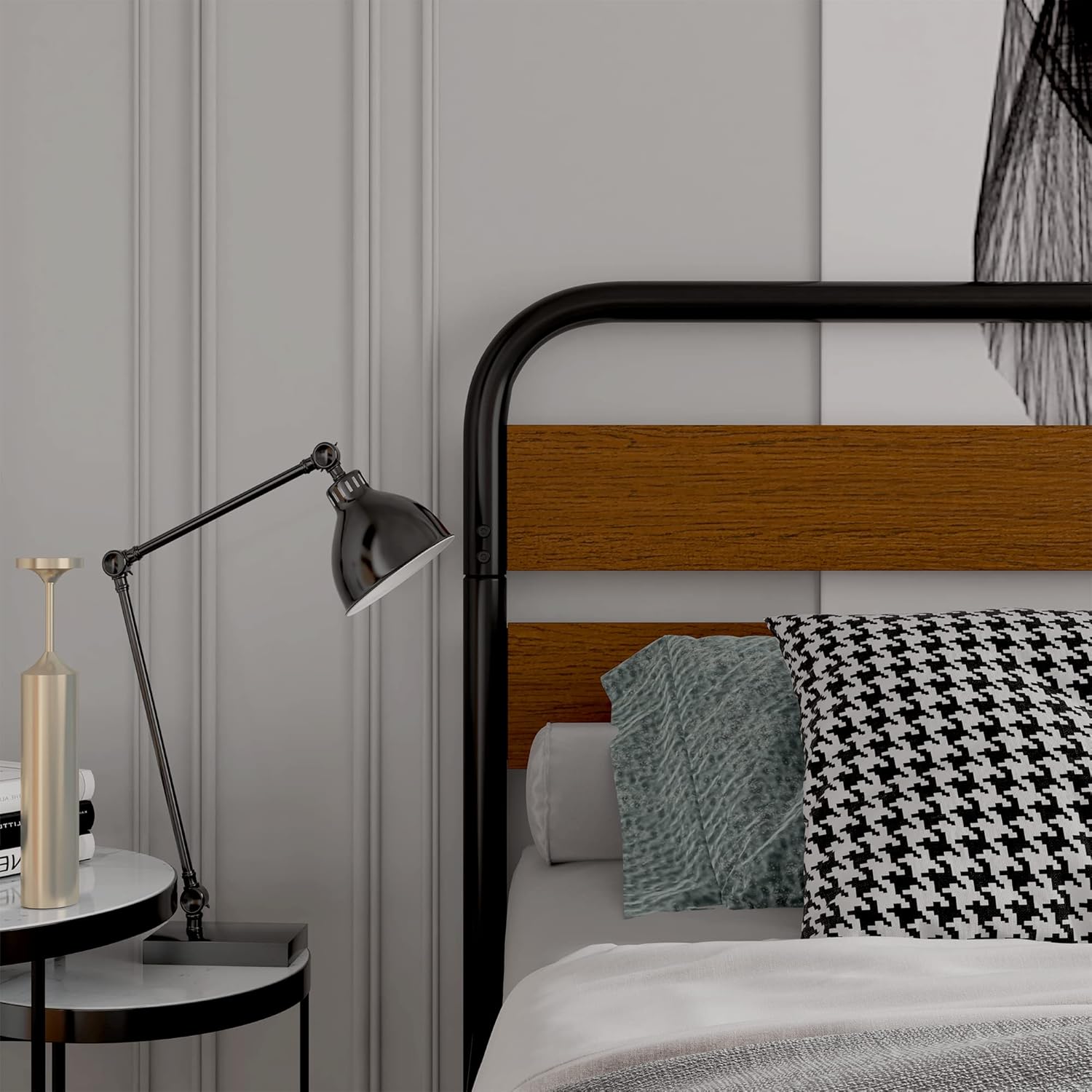 Bed Frame with Wood Headboard, King Size Heavy Duty Platform Bed Frame, Metal Slat Support, Noise Free Design Mattress Foundation, Easy Installation, Light Brown