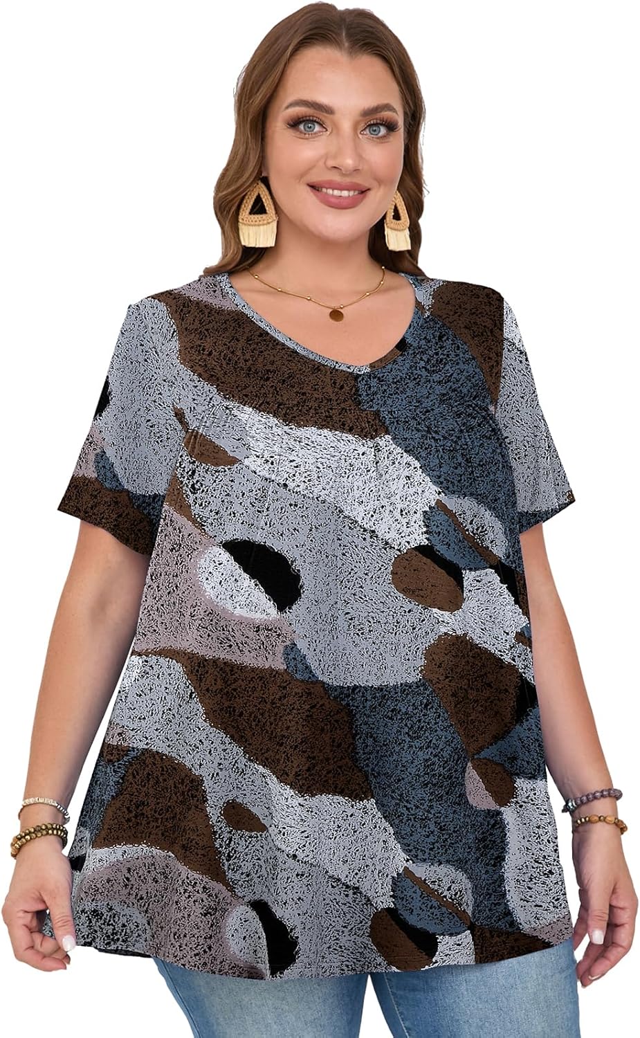 LARACE Plus Size Tunic Tops for Women V Neck Pleated Casual Blouses Summer Shirts - Image 2