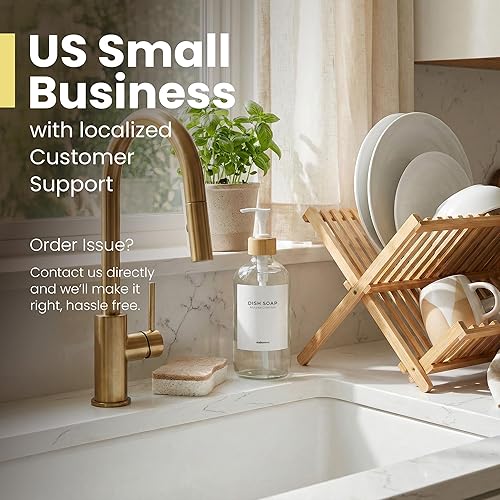 Miniatura 3 de MaisoNovo Glass Hand Soap Dispenser | Dish Soap Dispenser for Kitchen | 16.9oz Clear Bottles with White Bamboo Pump | Bathroom Lotion Dispenser