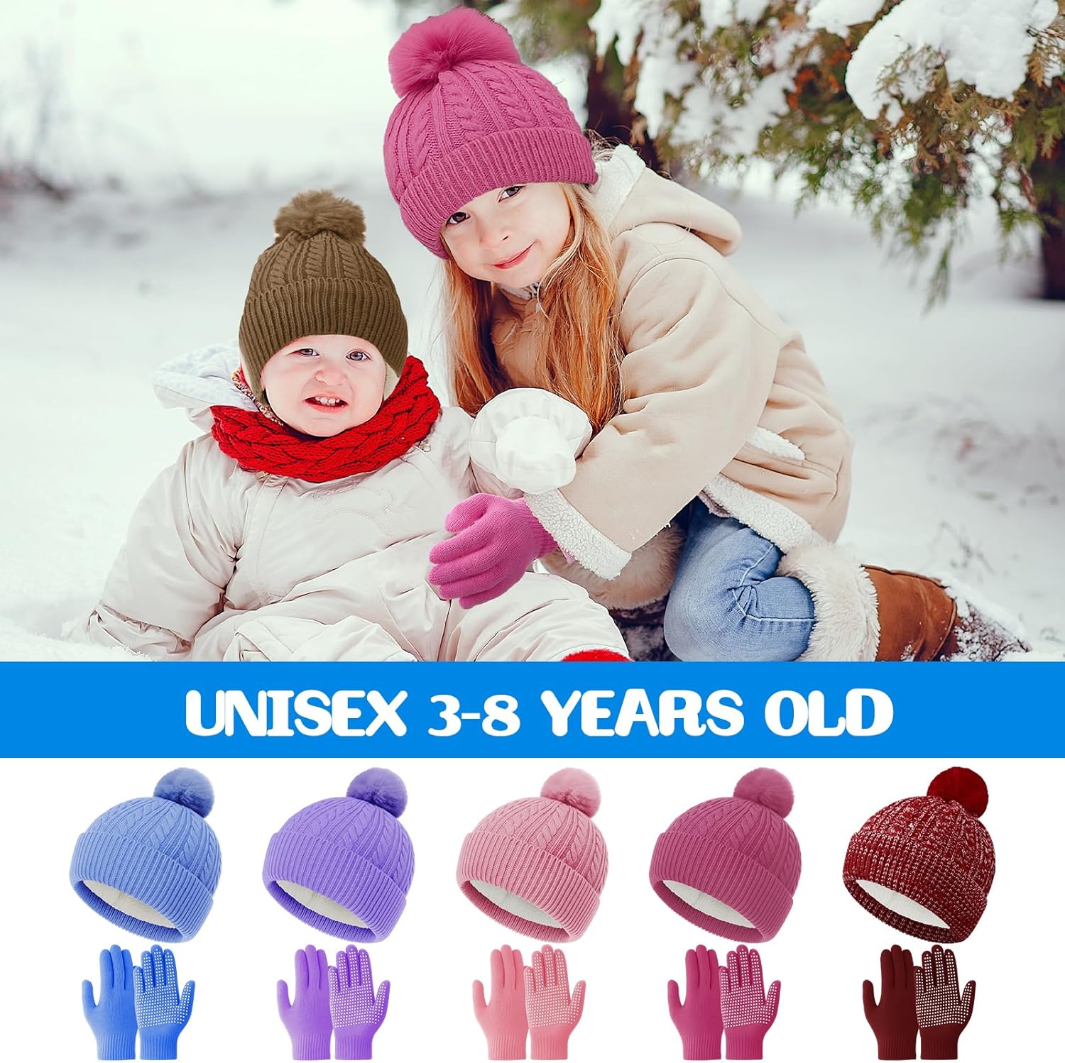 20 Pcs Kids Hats and Gloves Winter Bulk Thick Thermal Beanie with Full Fingers Gloves Gift Sets for Boys Girls - Image 6