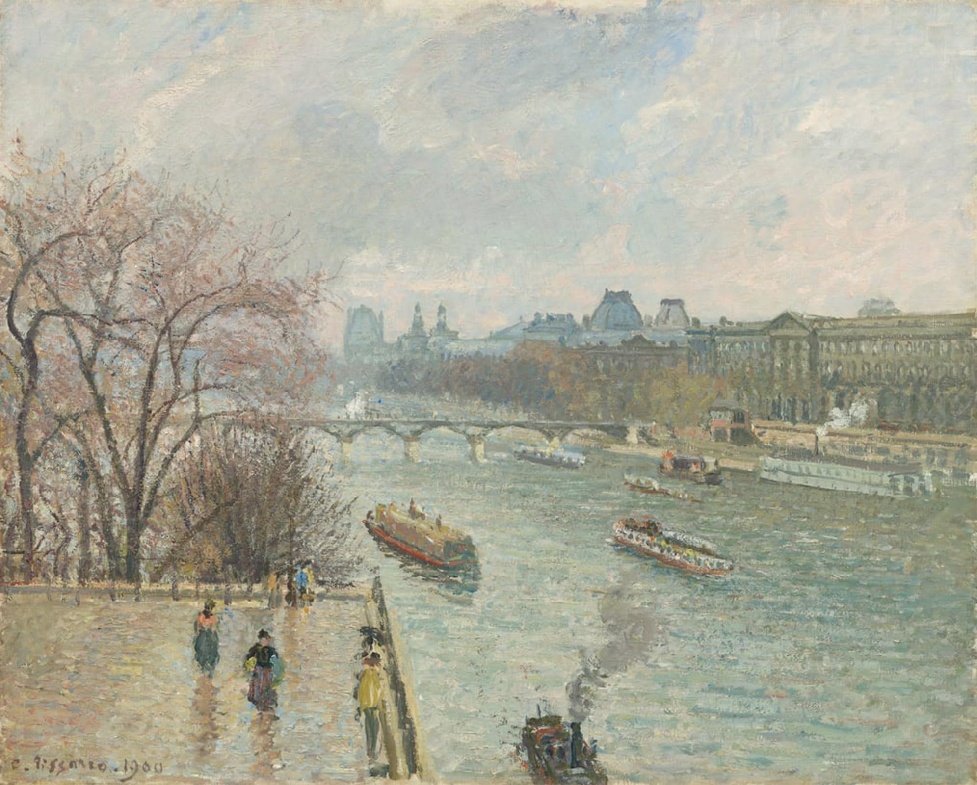 ARTXLXXBN Famous Prints Artwork Pictures Poster Painting Art the Louvre Afternoon Rainy Weather by Camille Jacob Pissarro Artwork Landscape Pictures for Home Decor 60x90cm