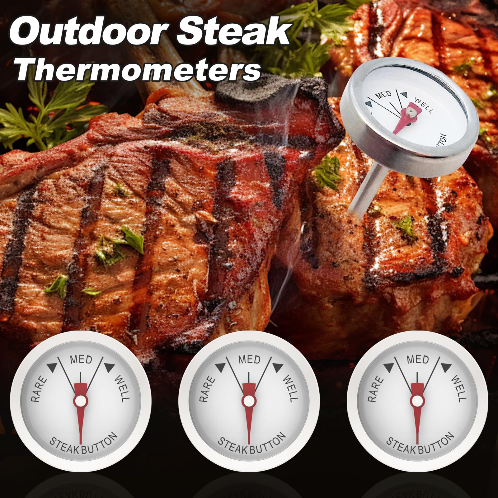 KT THERMO Steak Thermometer, Meat BBQ Gril in Oven, Instant Read, Mini Button Prob, Washable, 4pcs Set